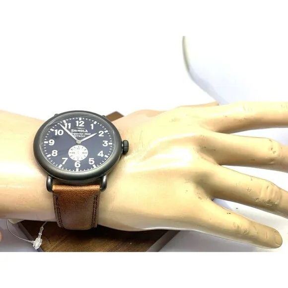 Shinola Men's Watch S0120065287 Runwell Quartz Blue Dial Brown Leather 47mm